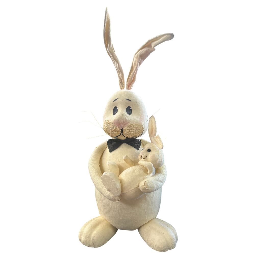 Primitive Bunny Dad Baby Spring Decor Ivory Fabric Foam Vintage